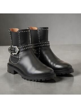 Givenchy Studded Biker Boots Black Leather Harness Moto EU 38/ US 7.5